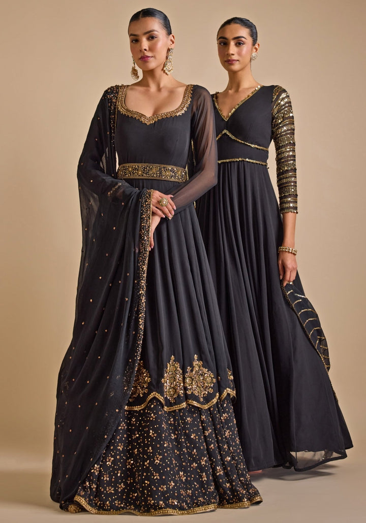 Black Embroidered Anarkali Gown Prevasu - Fabilicious Fashion