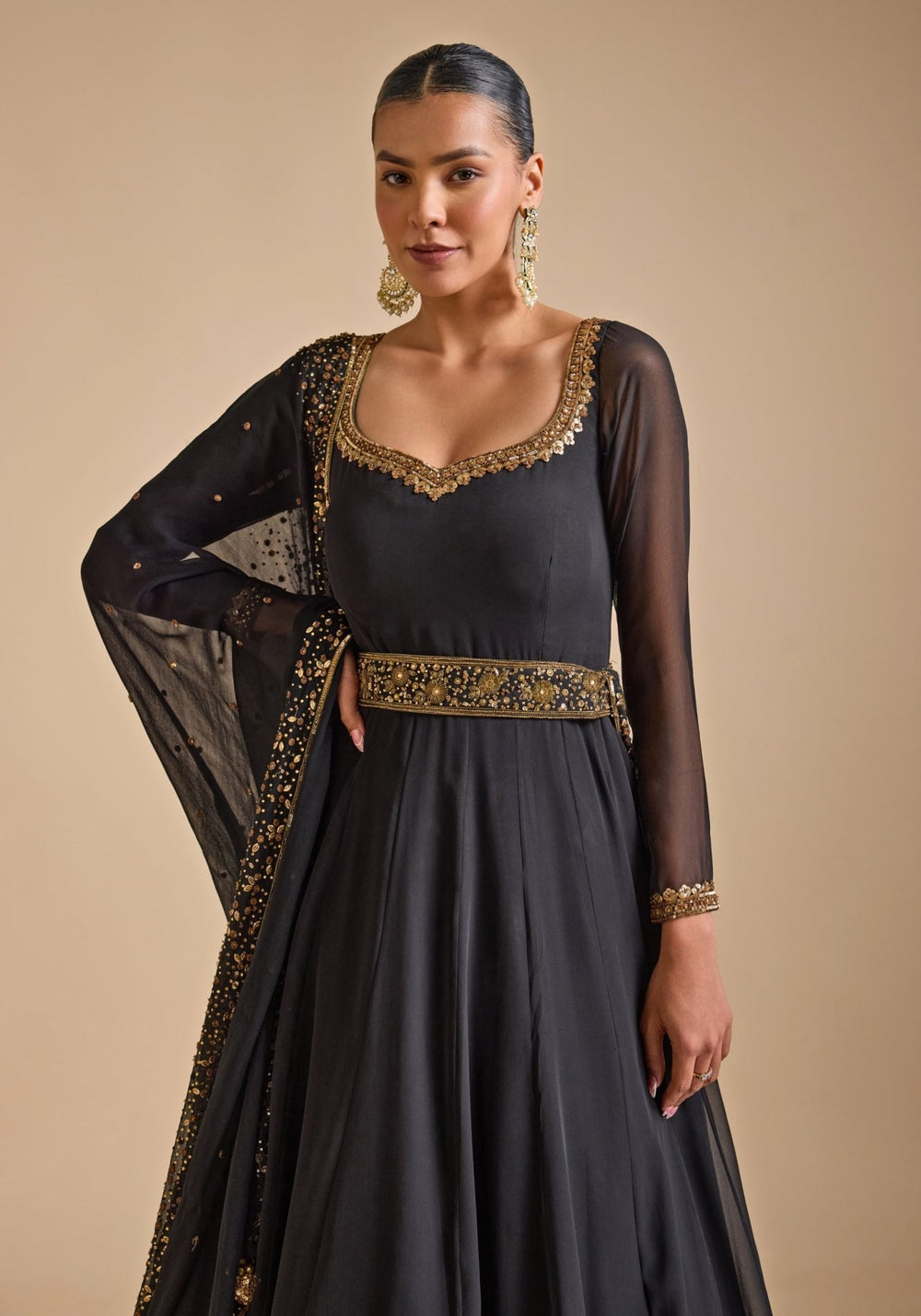 Black Embroidered Anarkali Gown Prevasu - Fabilicious Fashion