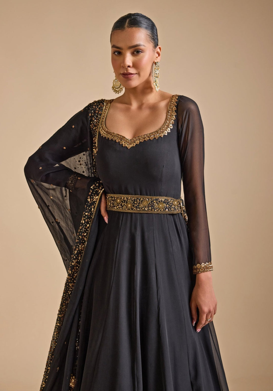 Black Embroidered Anarkali Gown Prevasu - Fabilicious Fashion