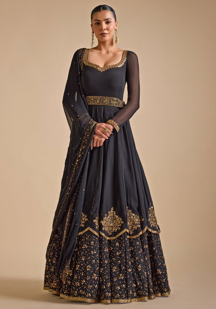 Black Embroidered Anarkali Gown Prevasu - Fabilicious Fashion