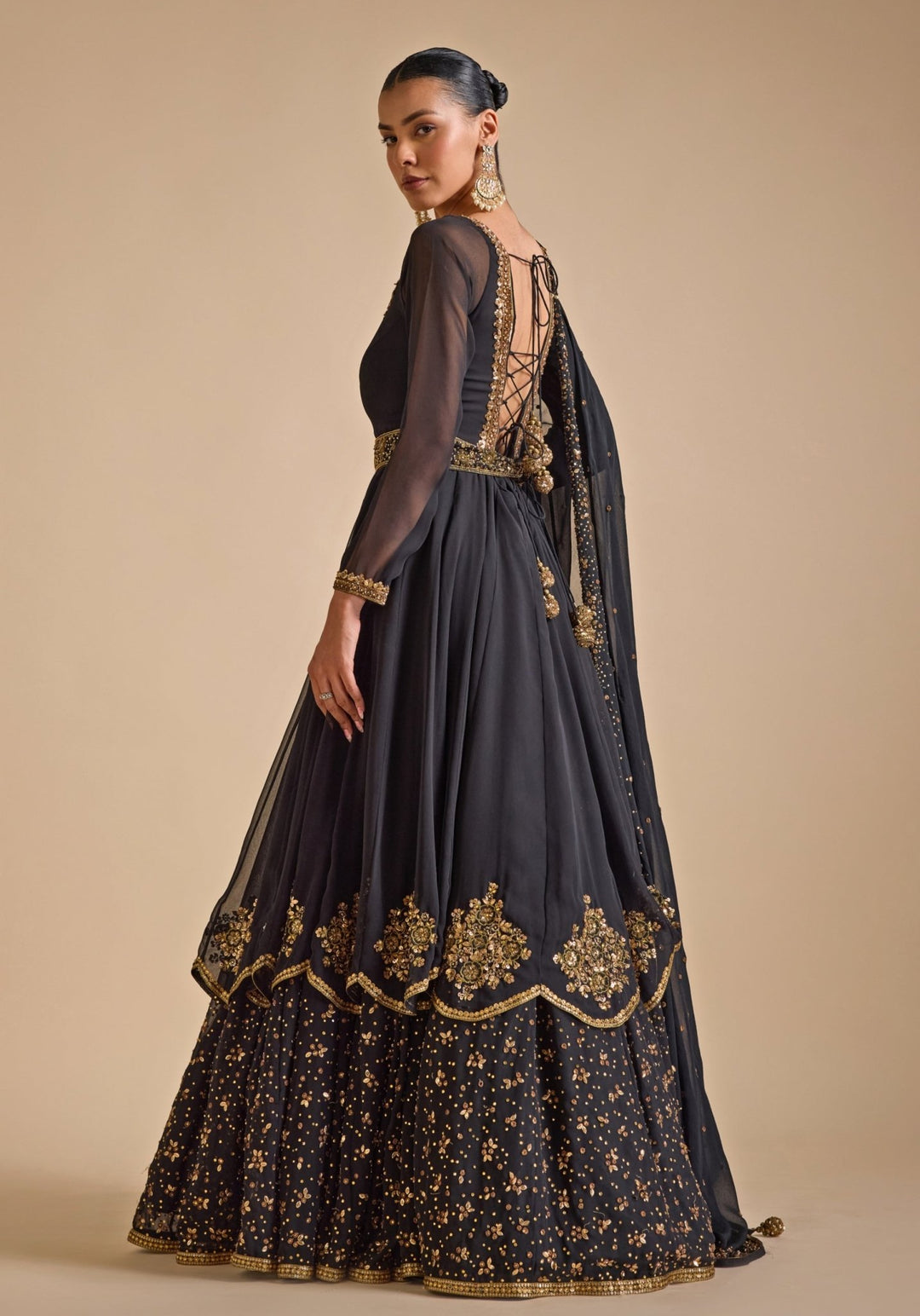 Black Embroidered Anarkali Gown Prevasu - Fabilicious Fashion