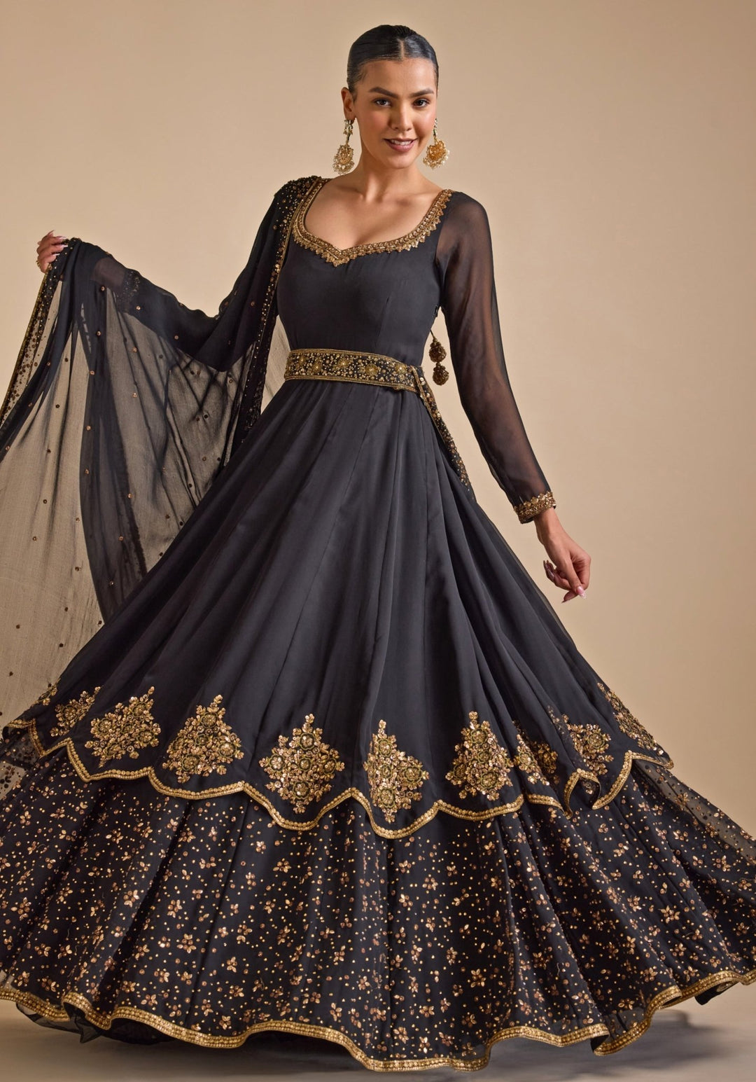 Black Embroidered Anarkali Gown Prevasu - Fabilicious Fashion
