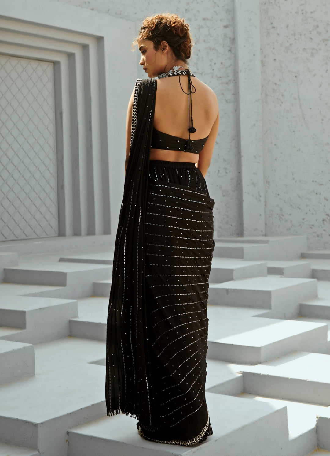 Black Embroidered And Pre Stitched Georgette Saree Chamee and Palak - Fabilicious Fashion