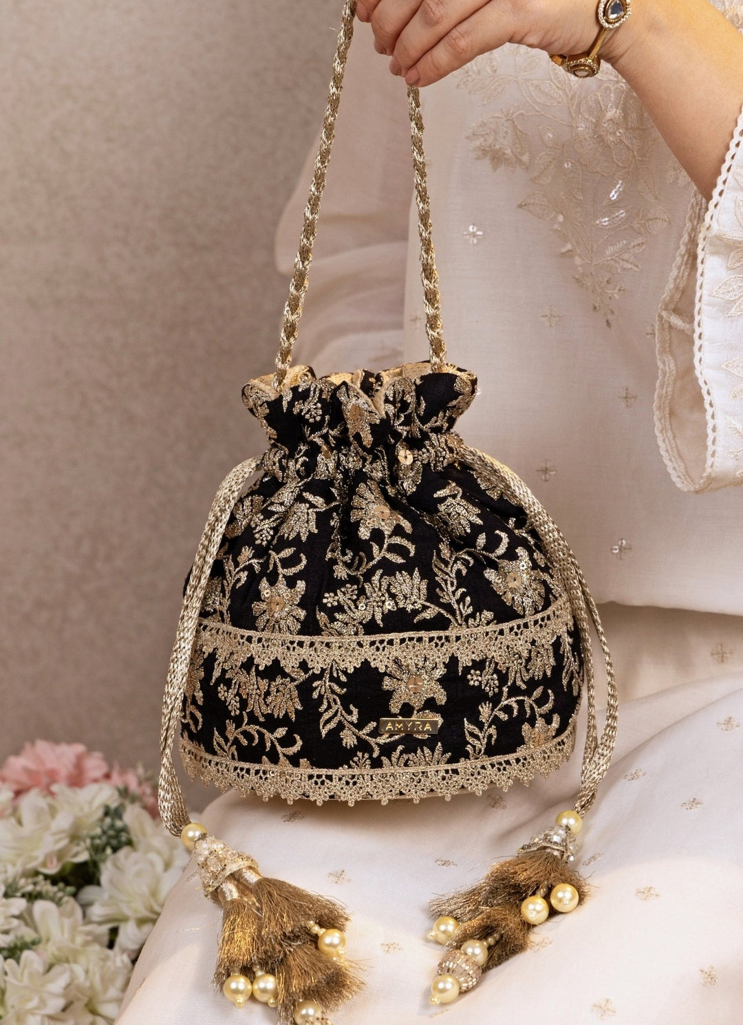 Amyra Black Embroidered Base PotliFabilicious Fashion