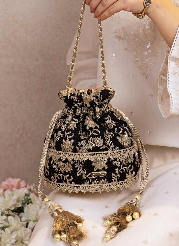 Amyra Black Embroidered Base PotliFabilicious Fashion