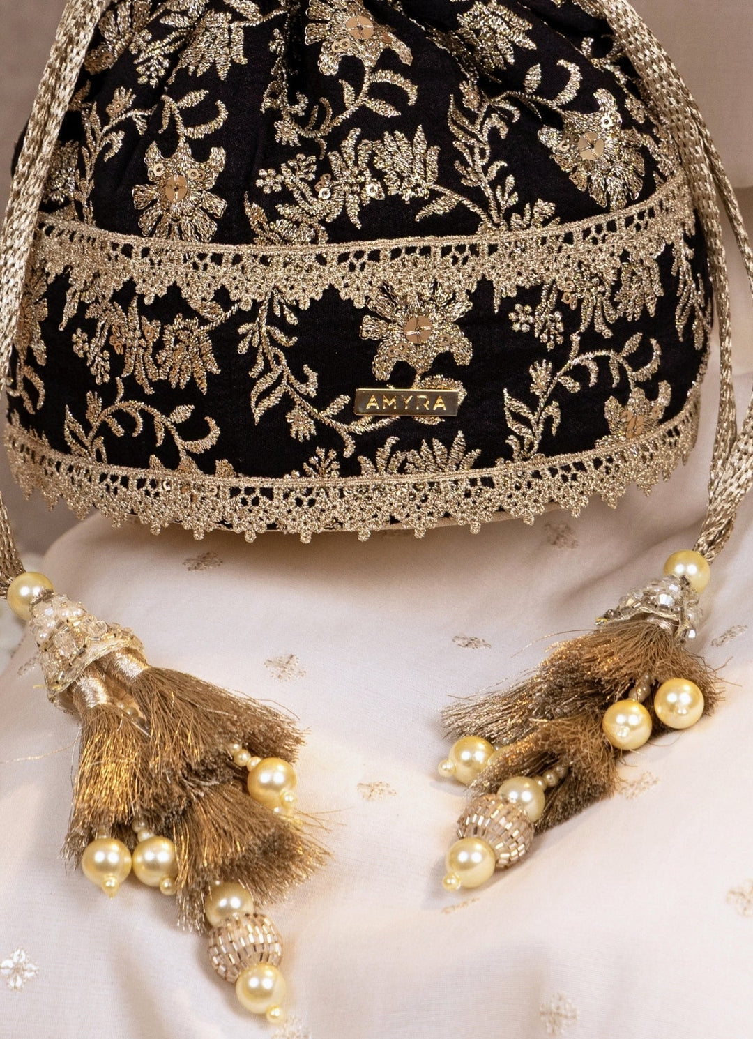 Amyra Black Embroidered Base PotliFabilicious Fashion
