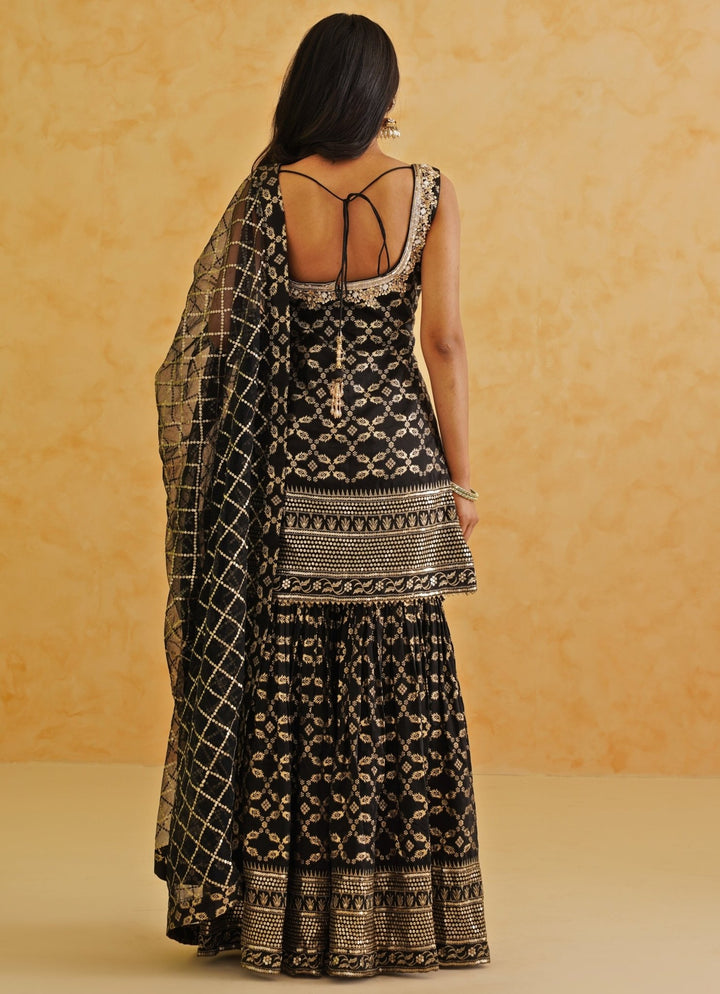 Black Embroidered Brocade Kurta Garara Set Deepika Chadha - Fabilicious Fashion
