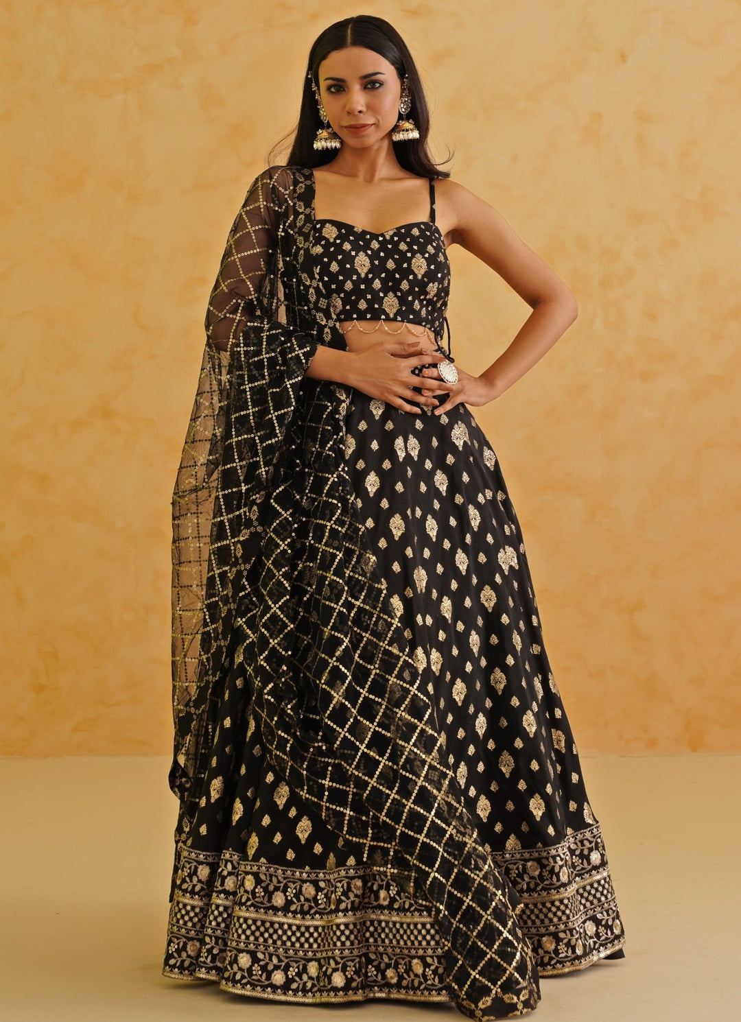 Black Embroidered Brocade Lehenga Set Deepika Chadha - Fabilicious Fashion