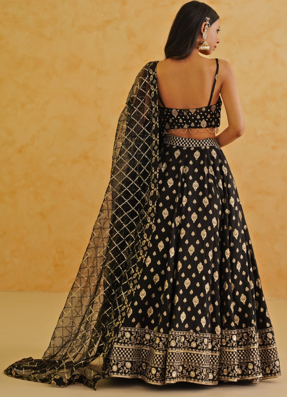 Black Embroidered Brocade Lehenga Set Deepika Chadha - Fabilicious Fashion