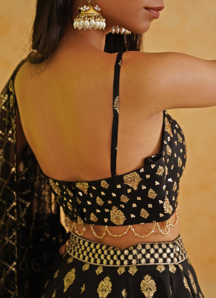Black Embroidered Brocade Lehenga Set Deepika Chadha - Fabilicious Fashion