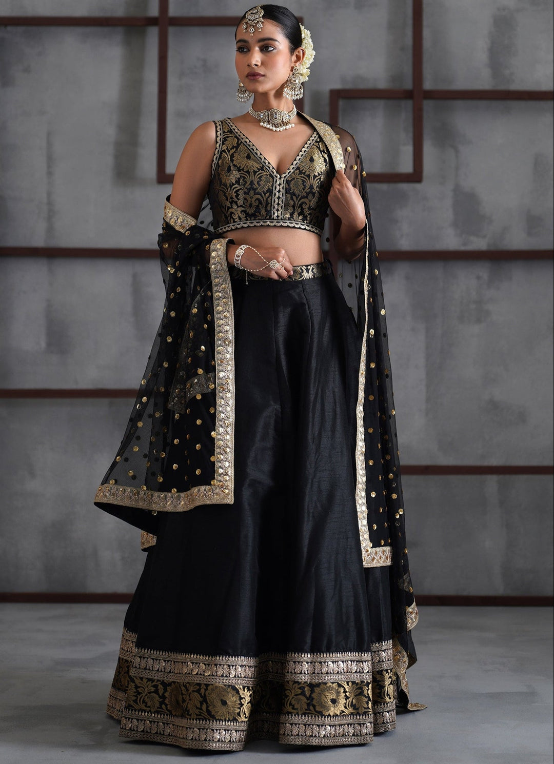 Black Embroidered Brocade Lehenga Set Deepika Chadha - Fabilicious Fashion