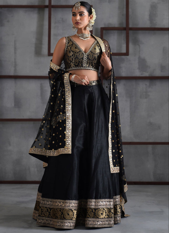 Black Embroidered Brocade Lehenga Set Deepika Chadha - Fabilicious Fashion