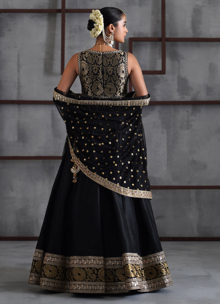 Black Embroidered Brocade Lehenga Set Deepika Chadha - Fabilicious Fashion
