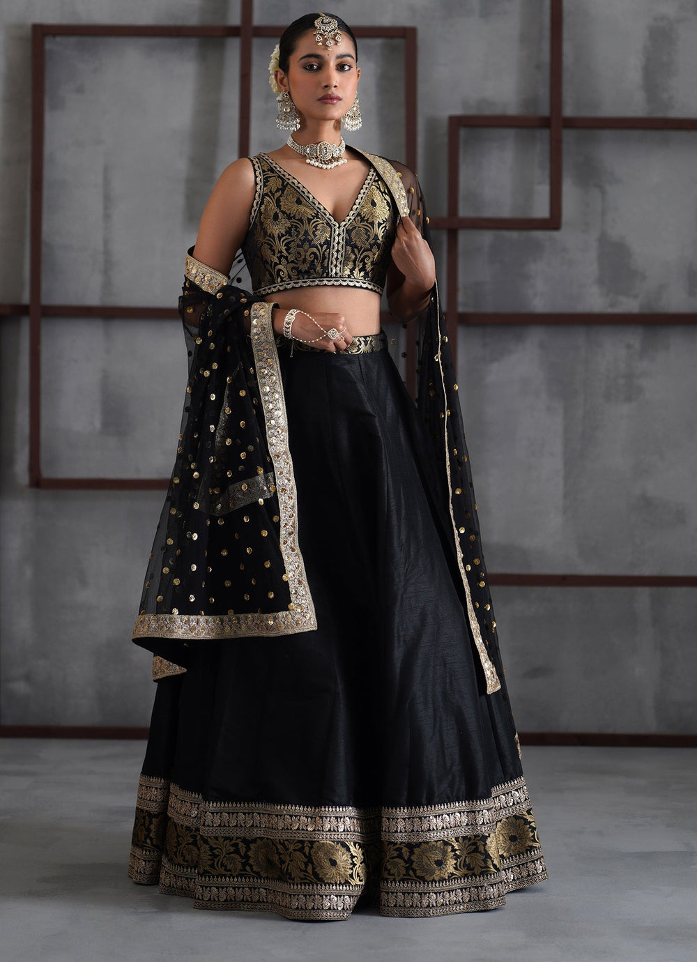 Black Embroidered Brocade Lehenga Set Deepika Chadha - Fabilicious Fashion