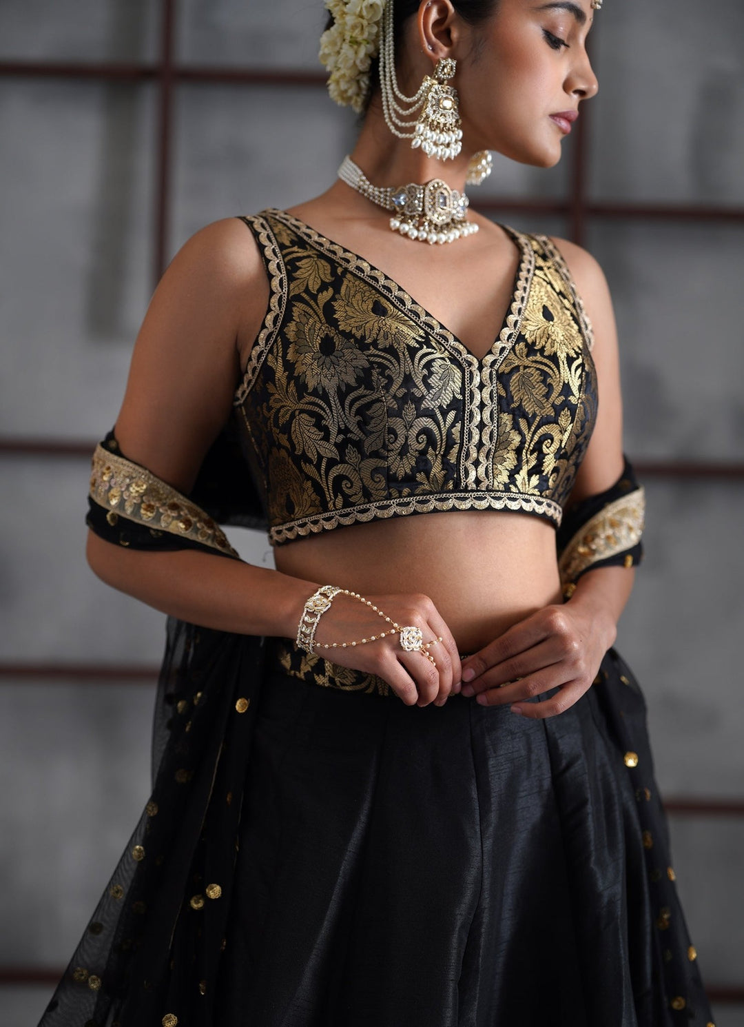 Black Embroidered Brocade Lehenga Set Deepika Chadha - Fabilicious Fashion