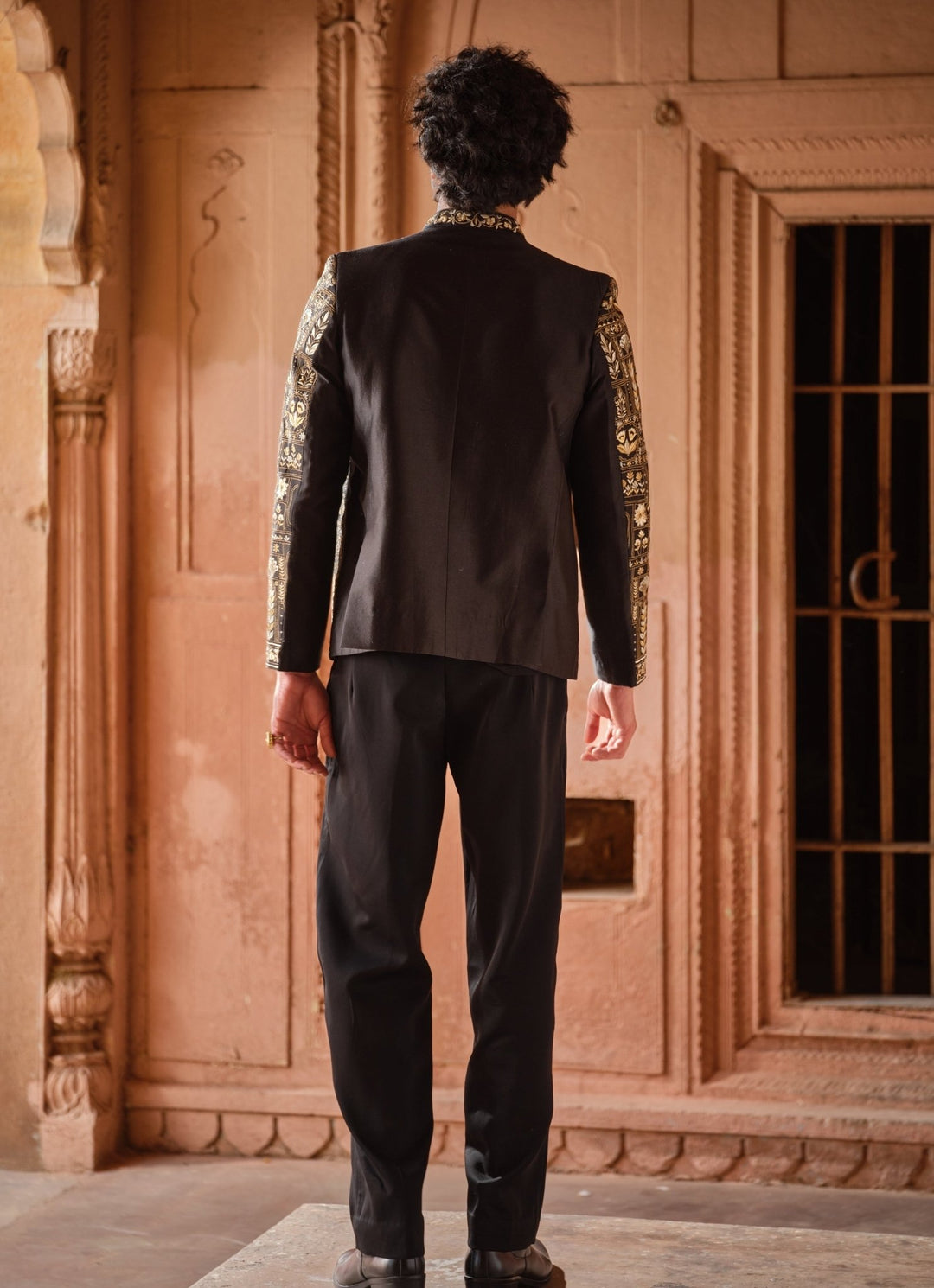 Darzi House Black Embroidered Chanderi Silk Jacket SetFabilicious Fashion