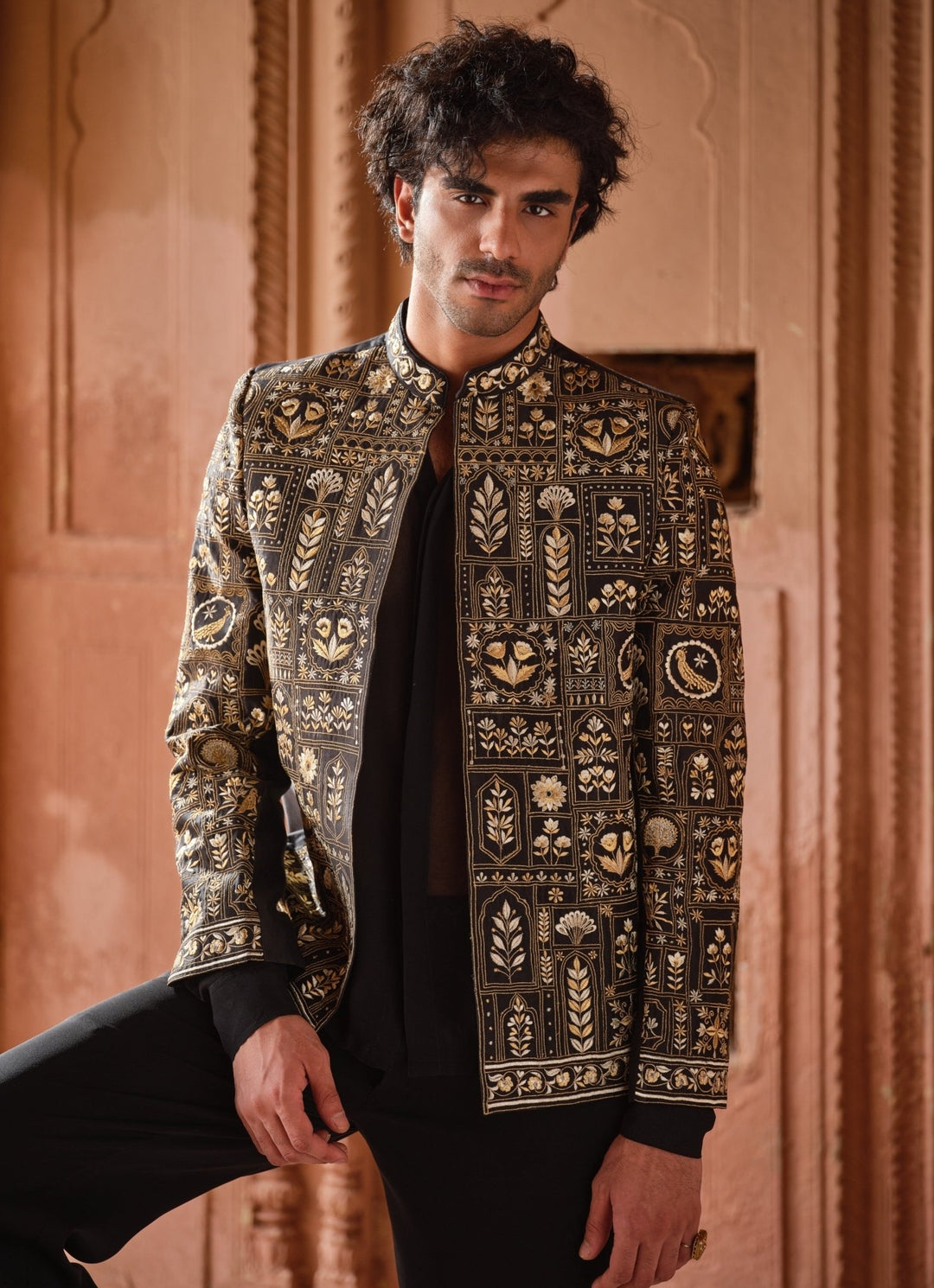 Darzi House Black Embroidered Chanderi Silk Jacket SetFabilicious Fashion