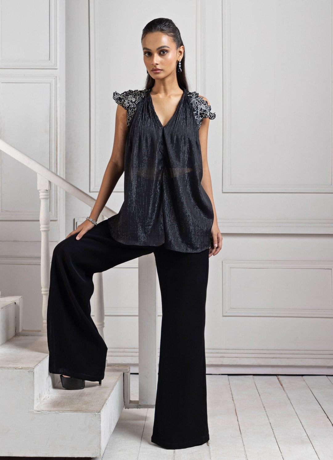 Black Embroidered Chiffon Co - Ord Set Smriti - Fabilicious Fashion