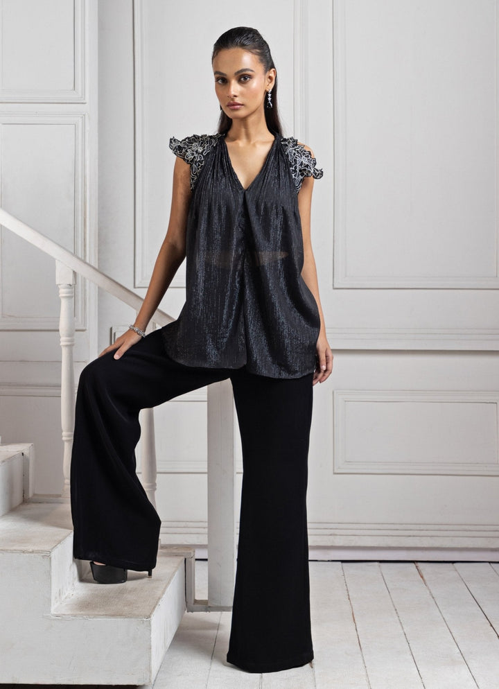 Black Embroidered Chiffon Co - Ord Set Smriti - Fabilicious Fashion