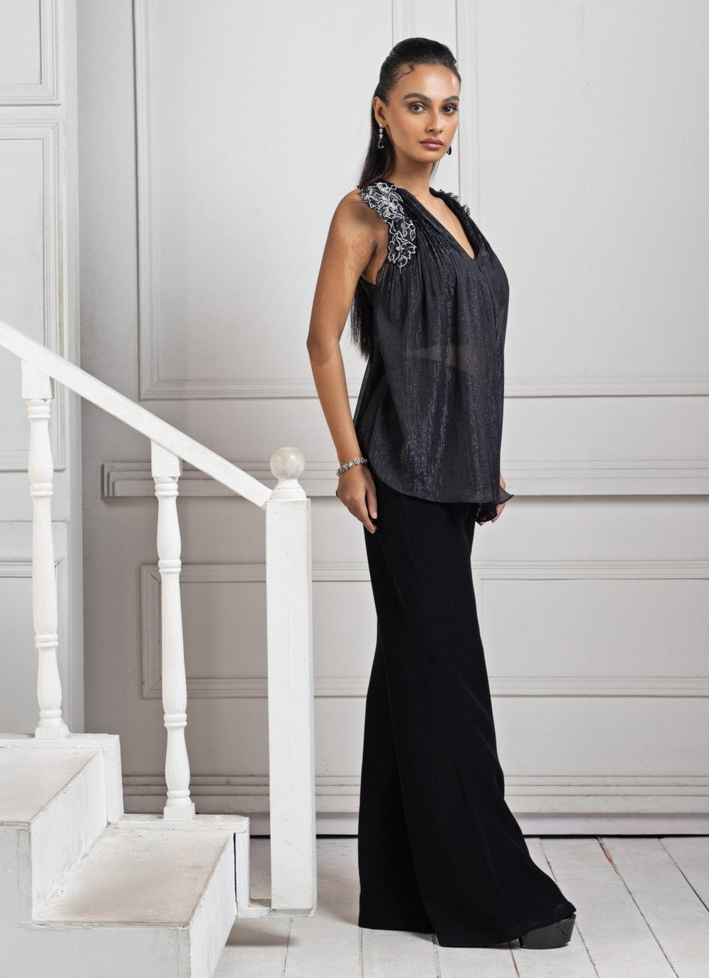 Black Embroidered Chiffon Co - Ord Set Smriti - Fabilicious Fashion