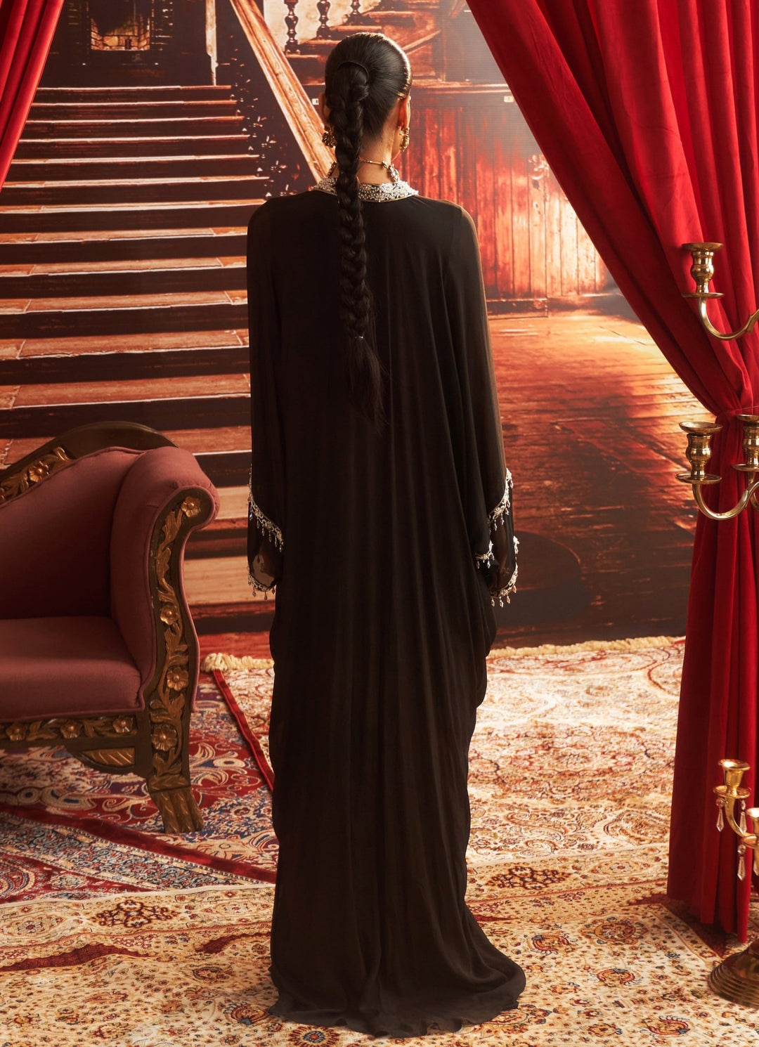 Black Embroidered Chiffon Kaftan Seema Thukral - Fabilicious Fashion
