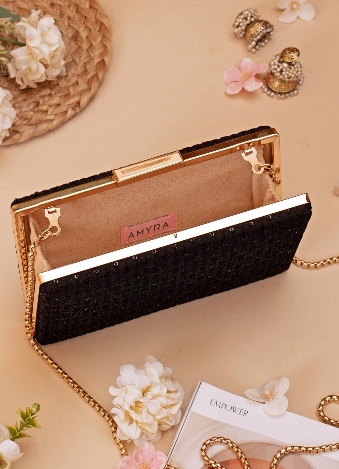 Black Embroidered Clutch AMYRA - Fabilicious Fashion