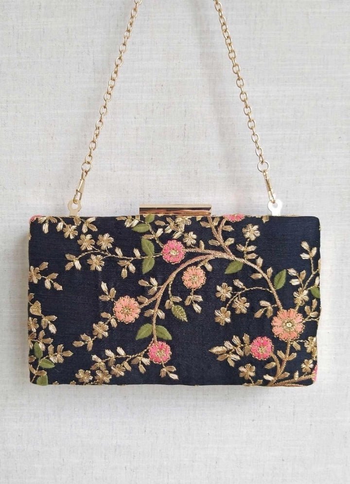 Black Embroidered Clutch AMYRA - Fabilicious Fashion