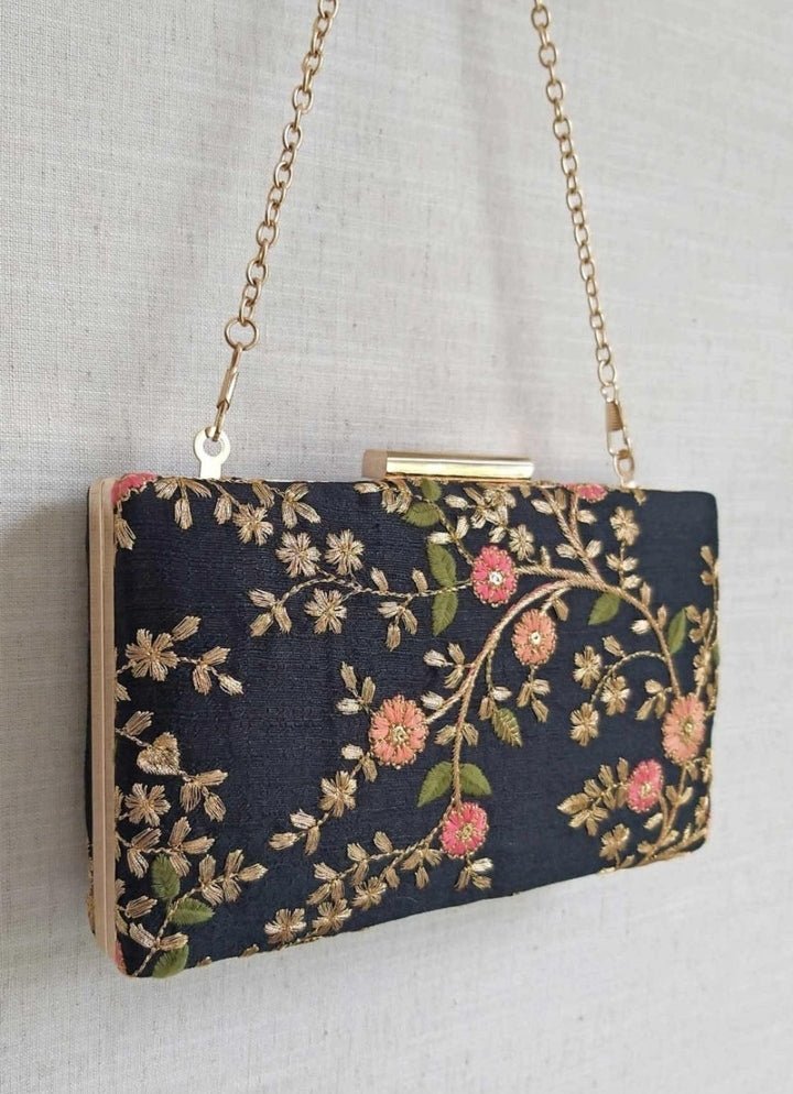 Black Embroidered Clutch AMYRA - Fabilicious Fashion