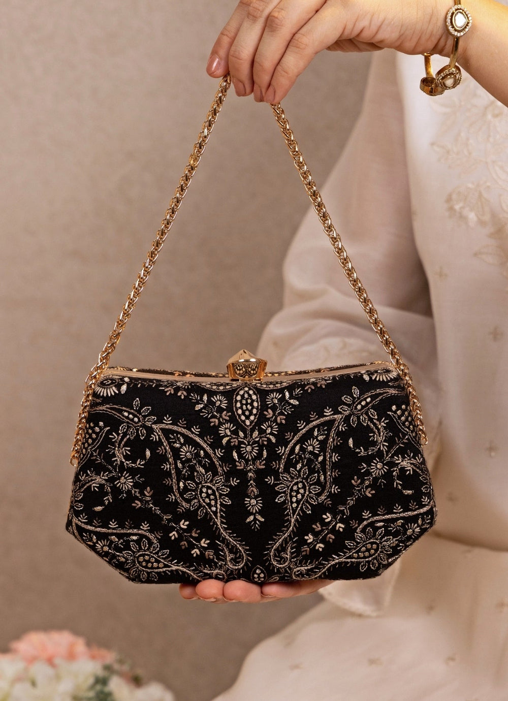 Amyra Black Embroidered ClutchFabilicious Fashion