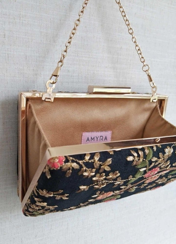 Black Embroidered Clutch AMYRA - Fabilicious Fashion