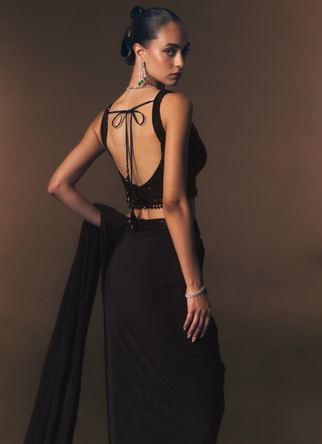 Angad Singh Black Embroidered Crepe Pre-Draped SareeFabilicious Fashion