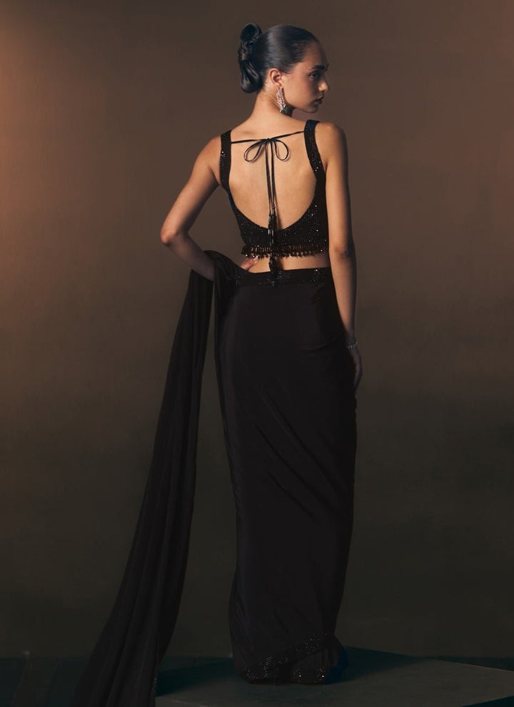 Angad Singh Black Embroidered Crepe Pre-Draped SareeFabilicious Fashion