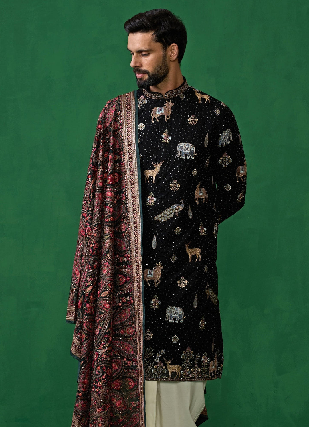 Black Embroidered Georgette Dhoti Kurta Set Kalpraag - Fabilicious Fashion