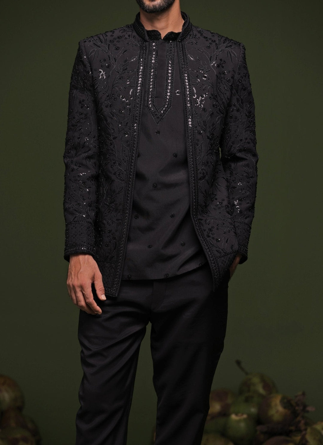 Black Embroidered Georgette Jodhpuri Jacket Kalpraag - Fabilicious Fashion