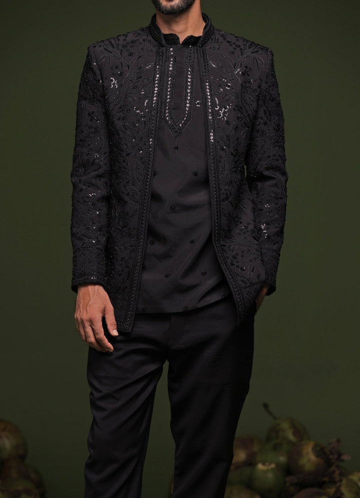 Black Embroidered Georgette Jodhpuri Jacket Kalpraag - Fabilicious Fashion