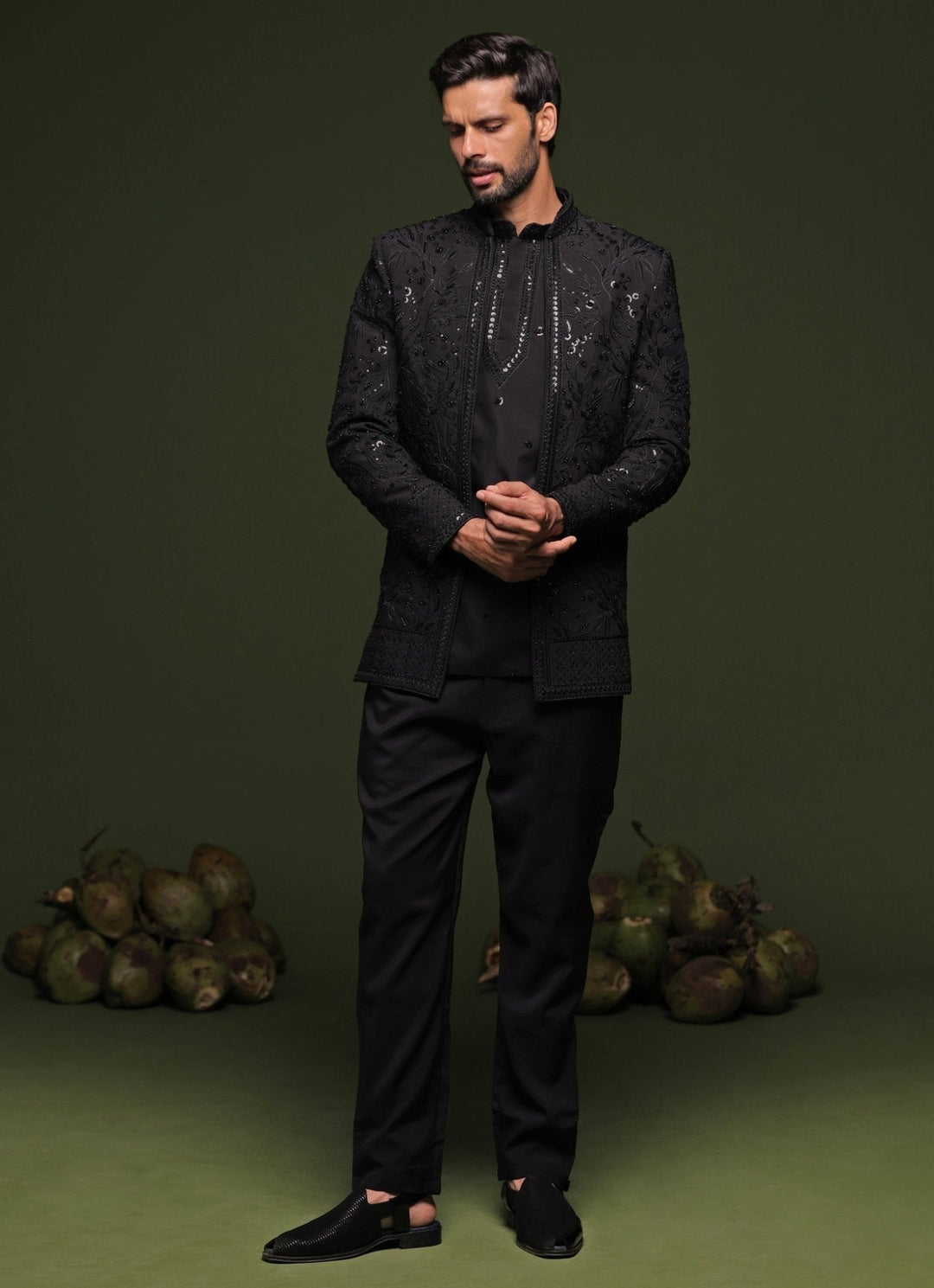 Black Embroidered Georgette Jodhpuri Jacket Kalpraag - Fabilicious Fashion