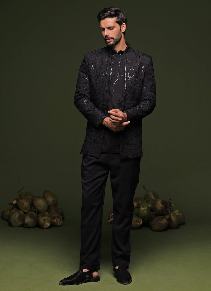 Black Embroidered Georgette Jodhpuri Jacket Kalpraag - Fabilicious Fashion