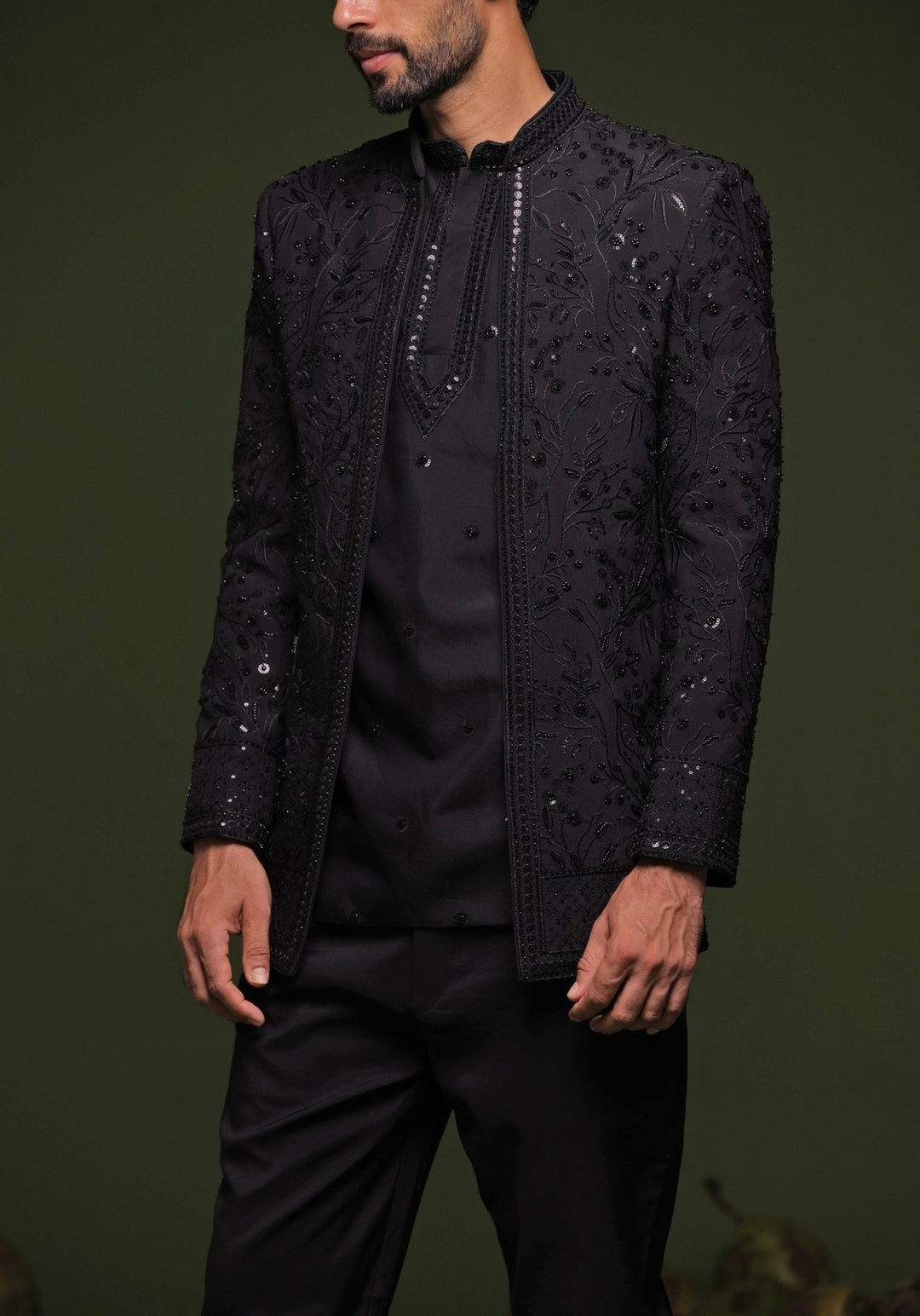 Black Embroidered Georgette Jodhpuri Jacket Kalpraag - Fabilicious Fashion