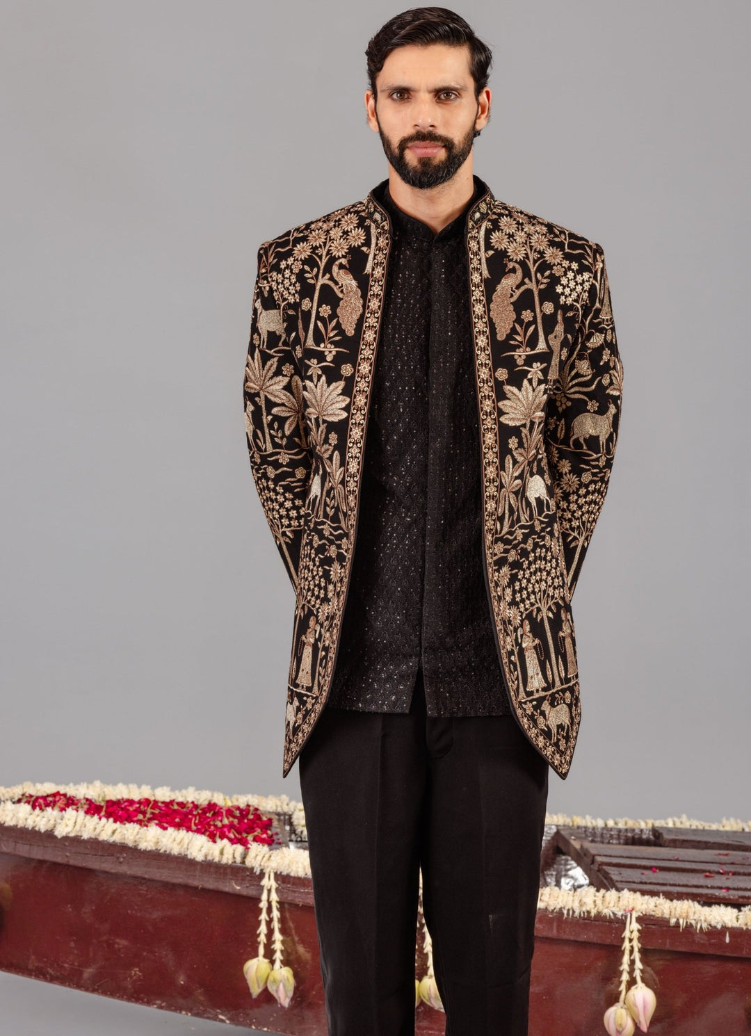 Black Embroidered Georgette Jodhpuri Set Kalpraag - Fabilicious Fashion