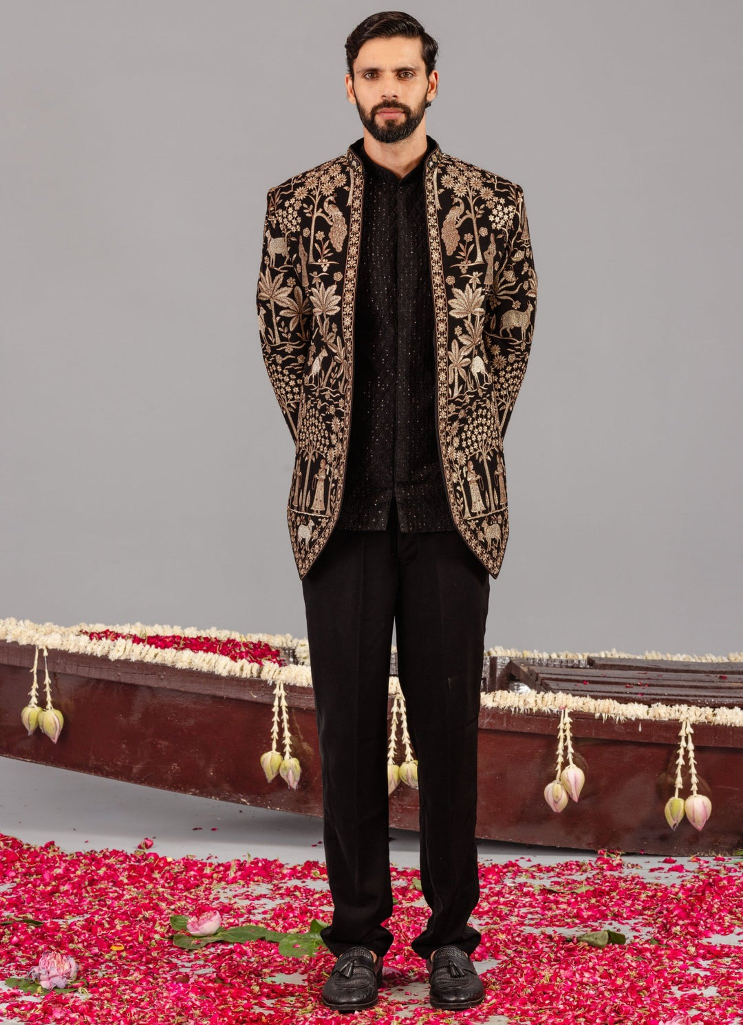 Black Embroidered Georgette Jodhpuri Set Kalpraag - Fabilicious Fashion