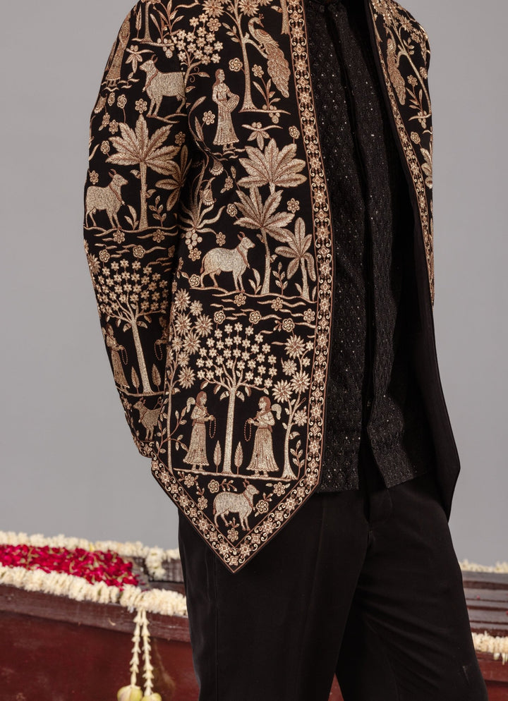 Black Embroidered Georgette Jodhpuri Set Kalpraag - Fabilicious Fashion