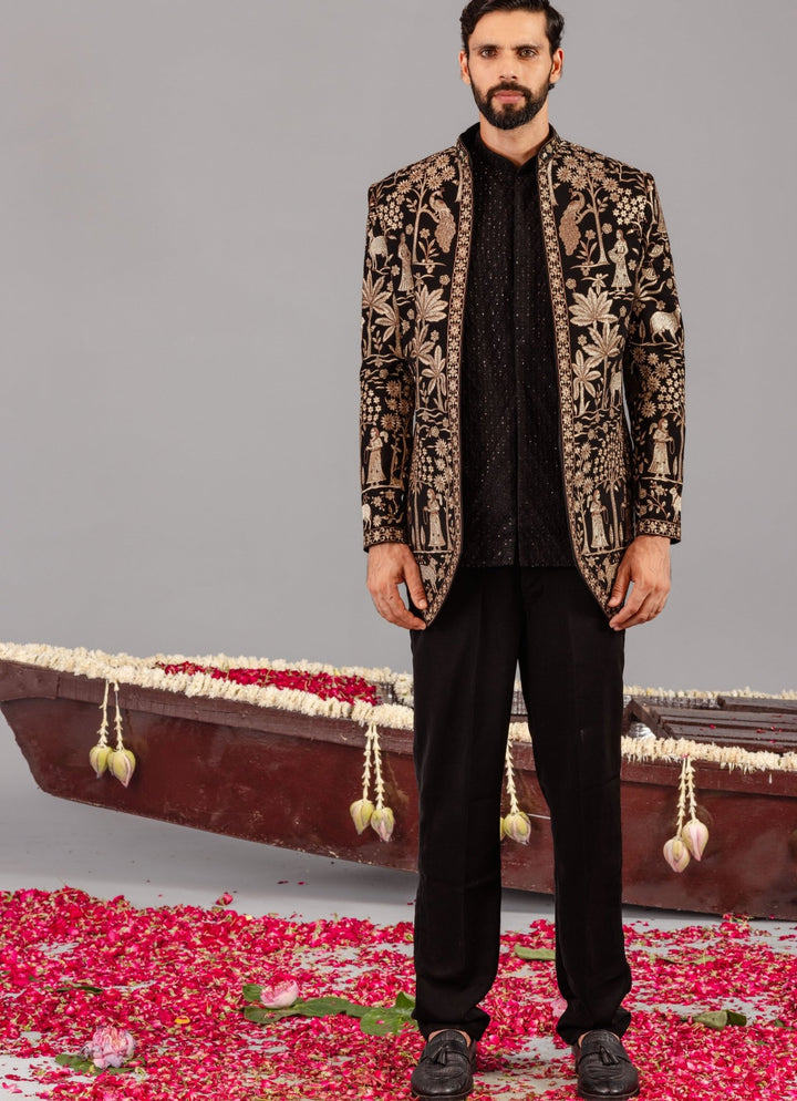 Black Embroidered Georgette Jodhpuri Set Kalpraag - Fabilicious Fashion