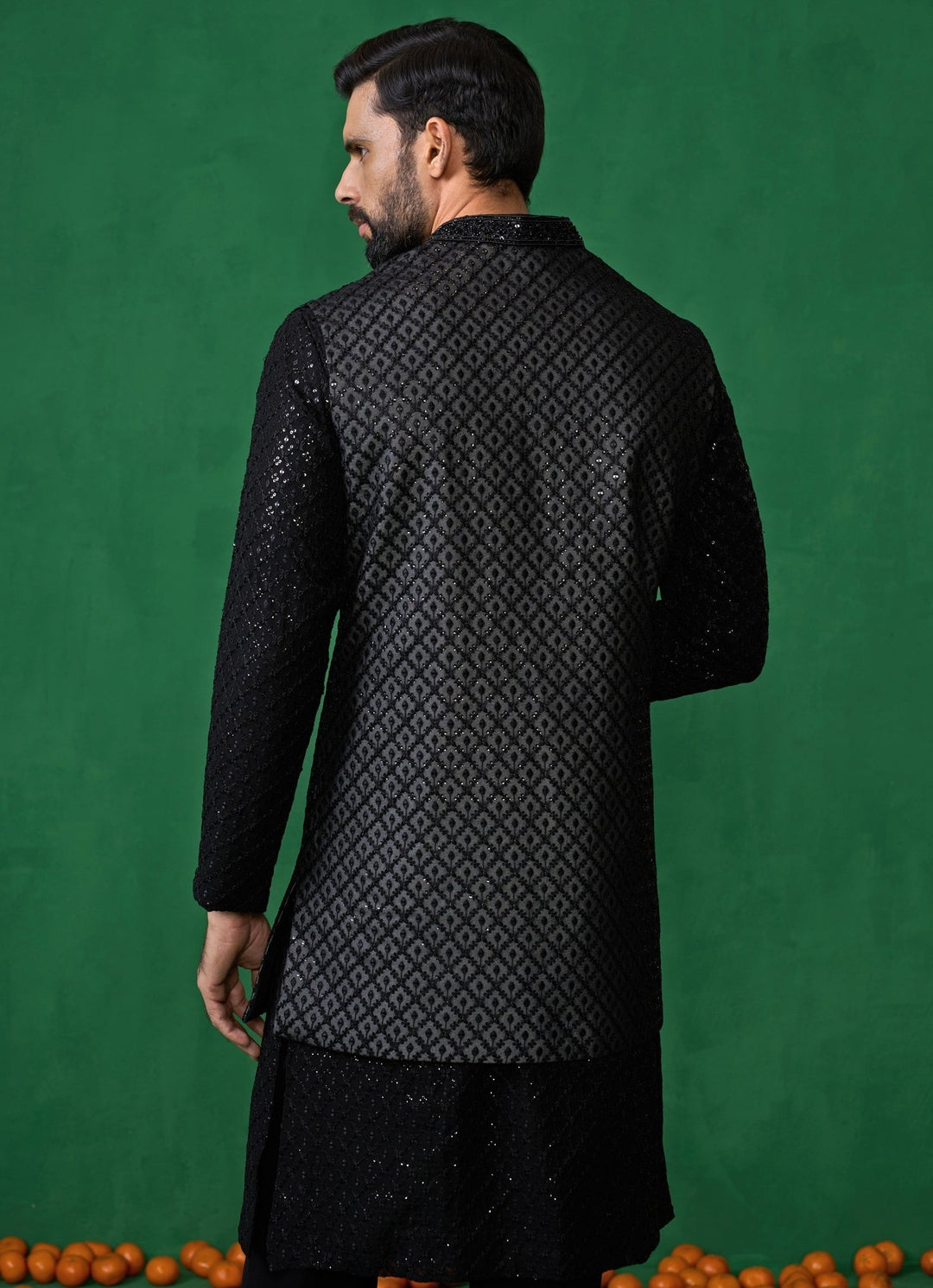 Black Embroidered Georgette Kurta Jacket Set Kalpraag - Fabilicious Fashion