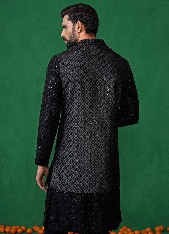 Black Embroidered Georgette Kurta Jacket Set Kalpraag - Fabilicious Fashion