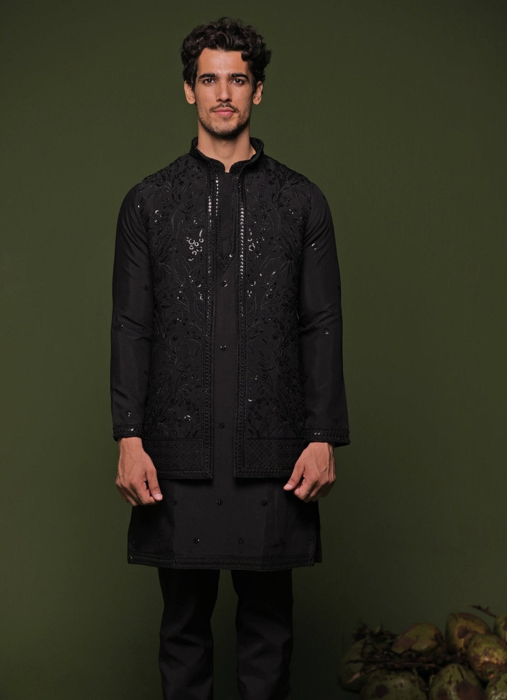 Black Embroidered Georgette Kurta Jacket Set Kalpraag - Fabilicious Fashion