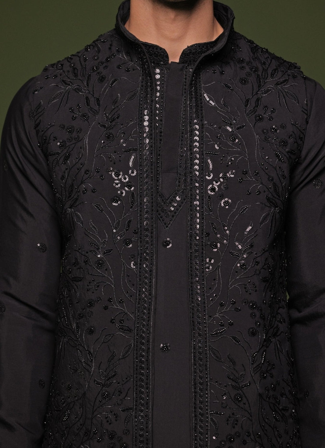 Black Embroidered Georgette Kurta Jacket Set Kalpraag - Fabilicious Fashion