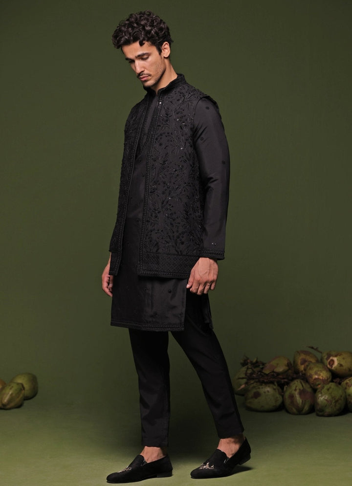 Black Embroidered Georgette Kurta Jacket Set Kalpraag - Fabilicious Fashion