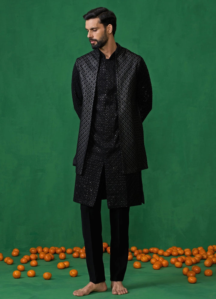 Black Embroidered Georgette Kurta Jacket Set Kalpraag - Fabilicious Fashion