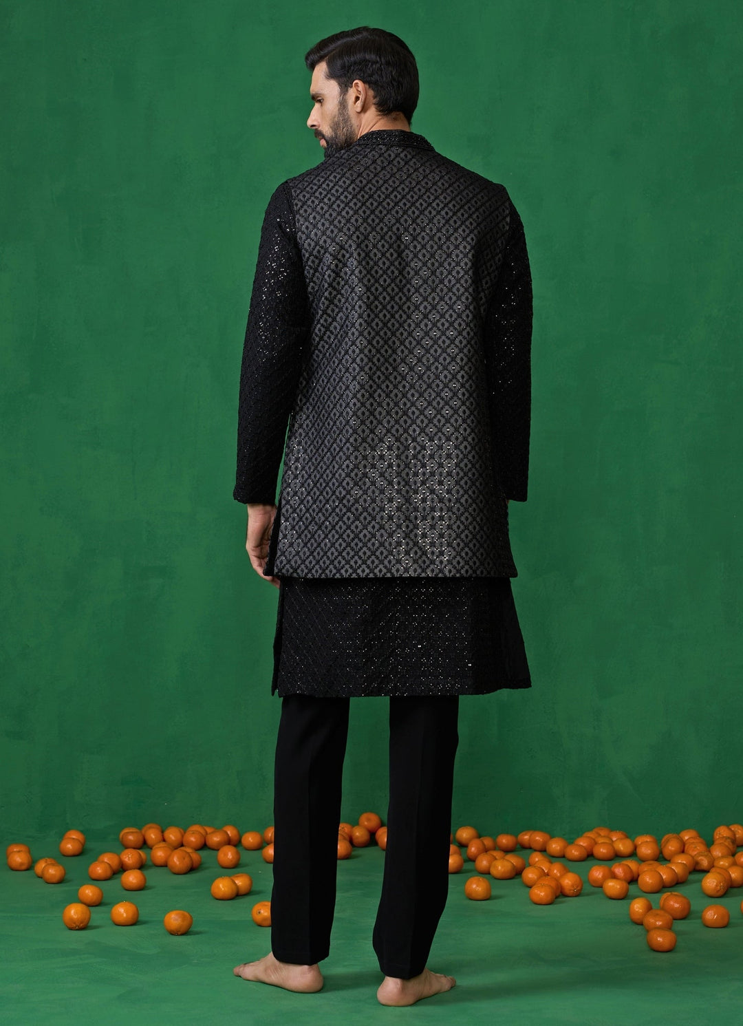 Black Embroidered Georgette Kurta Jacket Set Kalpraag - Fabilicious Fashion