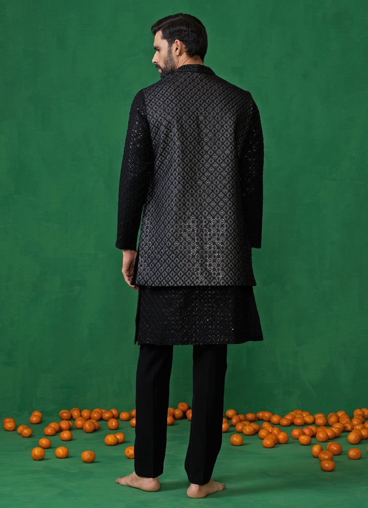 Black Embroidered Georgette Kurta Jacket Set Kalpraag - Fabilicious Fashion